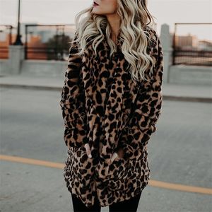 Luxury Faux Coat for Women Autumn Winter Warm Fashion Leopard Tryckt Artificial Women's Coats Casual Fur Jacket T200506