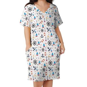 Plus Size Dresses Nautical Theme Casual Dress Women Elegant Summer V Neck Aesthetic Print 3XL 4XLPlus