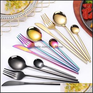 4Pcs/Set Black Gold Cutlery Set 18/10 Stainless Steel Dinnerware Sierware Flatware Dinner Knife Fork Spoon Drop Drop Delivery 2021 Sets Kitc