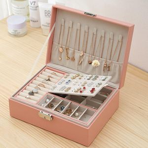 Double Layer Jewelry Box PU Leather Organizer Display Boxes Travel Jewelry Storage Case Large Space Holder for Earrings Necklaces with Removable Tray