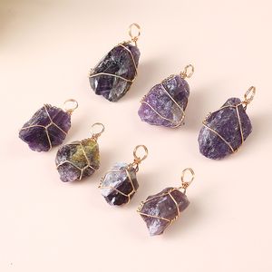 Colares pendentes artesanais de pedra de cristal roxo natural de cristal roxo para mulheres jóias de partido de partido com cadeia