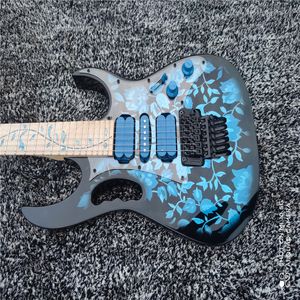 Guitarra elétrica de 6 cordas, hardware de metal preto, fingerboard de bordo, pintura à mão, graffiti, tinta preta, incrustação de shell