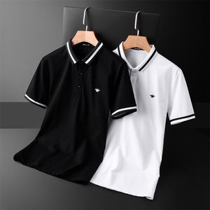 Luxo estilo europeu pequena abelha bordado polo camisa masculina verão manga curta t-tendência bonito paul qualidade topo 220504