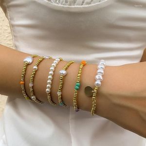 Beaded Strands 6 Pcs/set Mixed Acrylic Beads Bracelets For Women Baroque Pearls Charm Set Boho Pearl Braclets Girls Beach Accessories Fawn22