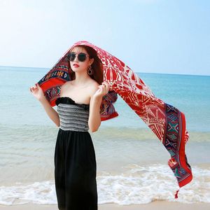 Scarves Rhombic Plaid Scarf Women Summer Sunscreen Seaside Beach Towel Shawl Outside Multi purpose Use Anti ultraviolet Tippet H3035Scarves