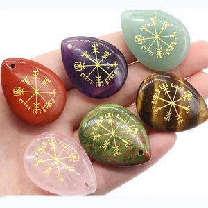 Ręcznie robione pragnienie Vegvisir Viking Symbol czakra łzawica kamień szlachetny 25x33mm dłoni kciuka terapia kamienna geometria leczenie moneta reiki kwarc energetyczny kryształ kryształ