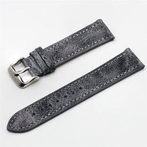 Retro Watch Strap Band av hög kvalitet 18mm 20mm 22mm 24mm läder Watchband Gray Black Broble Blue For Men Watch Accessories 220507