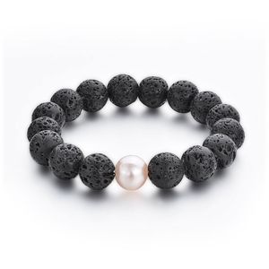 Natural Energy Lava Stone Strands Elastic Bracelets For Men Women Yoga Sports Beaded Charm Handmade Jewelry