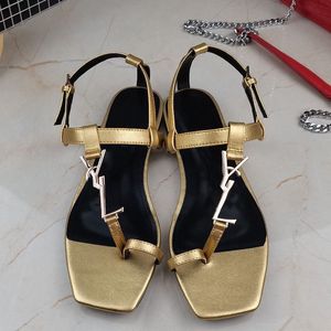 Luksusowe buty damskie Sandal Flats Cassandra Czarna skóry cielęcy Kierka Flip Flop Sandals Slipper Pasek Kożu