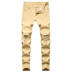 Men's Jeans 2022 Arrival Hole Ripped Solid Men Stretch Pencil Trousers Hip Hop Slim Women Cotton Retro Denim Pants Pantaloni Uomo