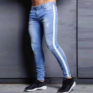 Herrenjeans Herren Skinny Distressed Stretch Blue Ripped Male Slim Fit Drop Supply Tape DesignHerren Heat22