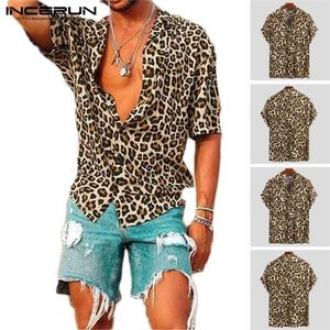 Лето с коротким рукавом леопардового рубашки мужчины отвороты на шейки свободная пуговица вверх блузенная уличная одежда сексуальные рубашки мужчины инсурун 220527