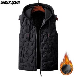 SingleRoad Mens Winter Fleece Vest Men High Quality Sleeveless Jacket Male Hooded Coat Cotton Padded Vest Windproof Bodywarmer 201114