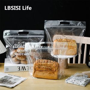 LBSISI LIFE 50PCS/الكثير من الأكياس البلاستيكية لخبز الخبز الشفاف مع مقبض البسكويت ملفات تعريف الارتباط بفرشاة نخب الدمعة التاكسين 220427