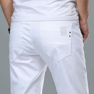Erkek kot beyaz denim pantolonlar erkekler baggy ince fit pantolon klasik jean homme spijkerbroeken heren bisikletçisi yüksek kaliteli yumuşak fas262z