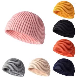 Mössa/Dödskalle Kepsar Vinter Män Stickad Mössa Skullcap Solid Beanie Kort brättelös Baggy Melon Keps Docker Fisherman Stickade mössor Delm22