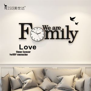 Family bet Silent Acrylic Large Decorative DIY Wall Clock Modern Design Living Room Home Decoration Wall Watch Stickers 210325