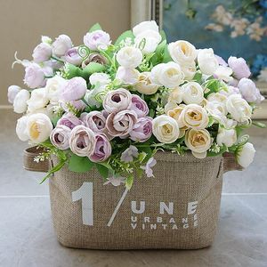 Decorative Flowers & Wreaths 1 Bundle 5 Forks Silk Tea Roses Buds Fake Home Soft Dress Landscape Set Manual Diy Wedding Material Artificial