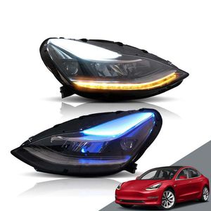 Bil LED -startanimation för Tesla Model Turn Signal Blue Daytime Running Lights Brake Reverse Parking Front Lamp