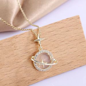 High Quality Fashion Gold Star Planet Pendant Necklace Stainless Steel Jewelry