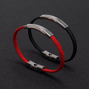 Charm Bracelets Silver Color Thin Stainless Steel Bracelet For Women Men Lucky Braid Rope Red/Black Couple GiftsCharm
