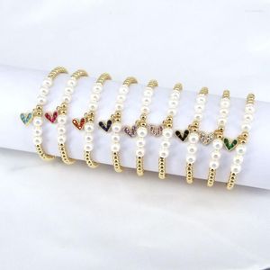 Странды с бисером 5pcs Fashion Gold Beads Bracelets Charm Zircon Heart Pearl Shell Браслет для женщин ювелирные изделия LARS22