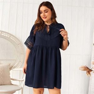 Summer Sexy Plus Size Lace Dress Women Hollow Out Oversized Dress Female Mini Short Party Dresses for Women Loose Dress 4XL T200613