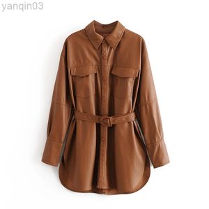 Kvinnlig läderskjorta Street Personlighet Metal Single Buttons Pu Jacket Ny Autumn Winter Casual Long Sleeve Tops Xitimeao L220801