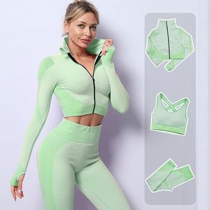 Calças de duas peças de duas peças 2/3pcs Mulheres sem costura seco conjunto de ioga seca Sportswear Sportswear Ginásio roupas de ginástica de fitness de manga longa altas perneiras