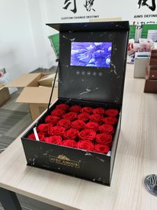 Confezioni regalo Scatola video quadrata in marmo nero Controllo della luce Riproduci rose musicali Po per la festa di compleanno di San Valentino