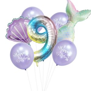 32 дюйма русалочной номера воздушные шары, установленные 1 -й 2 -й 3 -й 3 -й девочками для любимой собаки кошка кошка день рождения детский душ Украшения MJ0739