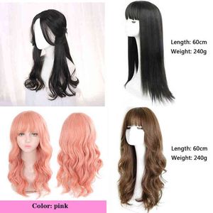 Long Curly Synthetic Wig with Center Bangs Dark Brown Natural Hair Female Cosplay Heat-resistant Fiber 220622