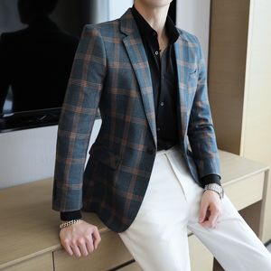 2022 spring new plaid casual suit men's cotton top spring and autumn business thin section trendy fashion senior coat