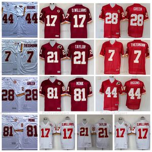 MI08 Vintage 7 Joe Theismann 44 John Riggins Football Jerseys Mens 28 Darrell Green 81 Art Monk 21 Sean Taylor 17 Doug Williams Stitched Jersey Bourgundy White M-XXXL