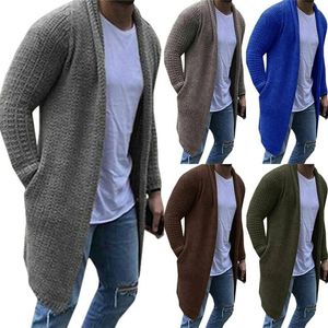 Supas masculinas Coltar de xale masculino Cardigan Casual Manga longa Longa aberta malha dianteiro Casaco de camada de malha