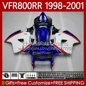 Bodywork For HONDA VFR800RR Interceptor VFR 800RR 800 CC RR 98-01 Body 128No.8 800CC VFR-800 VFR800 RR 98 99 00 01 VFR800R 1998 1999 2000 2001 Fairings Kit white blue