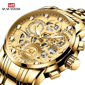 Men's Business Watch Skeleton Design Fashion Mechanical Style Stainless Steel Quartz Movement Calendar Waterproof Men WristWatch 220810