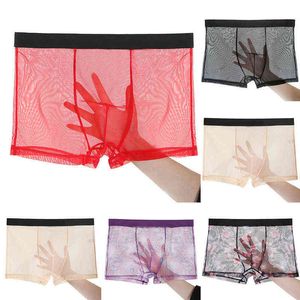 Men sexy Underwear Pants Ultra-thin Transparent Seamless Boxershorts Male Mid-rise Mesh Panties Homme Panties Boxer Shorts G220419