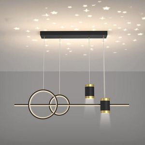 Lâmpadas pendentes modernas LEDs LEDs penduradas Restaurant Iron Gold Black Long Strint Starry Sky El Dining Table Sala de estar Ring Ring Lampince