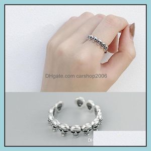 Bandringe Schmuck Gothic SKL Dünner offener Ring Frauen Männer Solide Sterling Silber 925 Finger Bague Fine Drop Ymr097 Lieferung 2021 Bfjg0