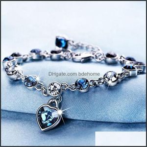 Armreif Armbänder Schmuck Herz aus Ozeanblau Zirkon Charms Armband Liebe Diamant Mädchen Bestes Geschenk Gioielli Womens Drop Lieferung 2021 Oabdq