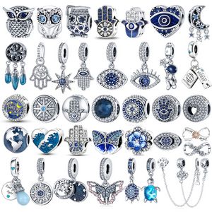 925 Sterling Silver Dangle Charm Color Evil Eye Owl Hot Air Balloon Blue Bead Pendant Bead Fit Pandora Charms Bracelet DIY Jewelry Accessories on Sale