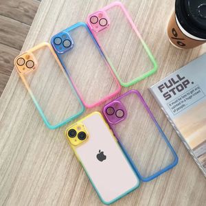 Premium Gradient Color Transparent Clear Acrylic Phone Cases for iPhone 13 12 11 Pro Max with Camera Protectors
