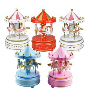 Dekorativa objekt figurer Merry-go-runda musiklådor geometriska babyrum dekoration gåvor unisex jul häst karusell låda hem deco