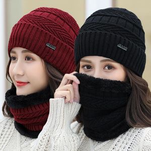 Bandanas Ski Cap & Scarf Set Unisex Windproof Winter Fleece Women Knitted Hats Warm Men Skullies Beanies Balaclava Face Mask
