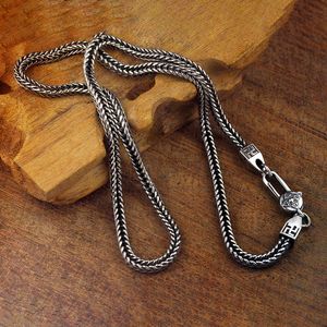 925 Sterling Silver Foxtail Ltalian Imported Necklace Thai Silver Retro Trendy Men Simple Rough Chain Fashion All-Match Jewelry