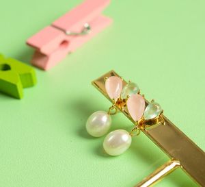 14k Gold Plating zircon love heart Ear Studs natural Freshwater pearl Earrings white Lady/girl Fashion wedding jewelry