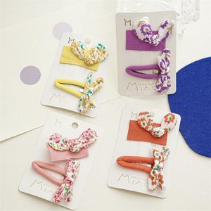 2 Piece Children Fabric Floral Bow-tie Hair Barrettes Korean Girl Water Drop Alloy BB Hair Clips Colorful Ponytail Scrunchies Bang Edge Hairpins Ornaments