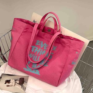 Evening Bags Women Canvas Shoulder Large Ladies Shopping Cotton Cloth Letter Fabric Grocery Handbags Harajuku Books for Girls 220428