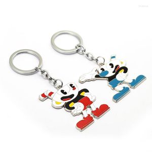 Keychains HSIC 2 Styles Cuphead Keychain Metal Cup Head Key Ring Car Holder Anime Figure Chains For Men Women Llavero HC12779 Fred22